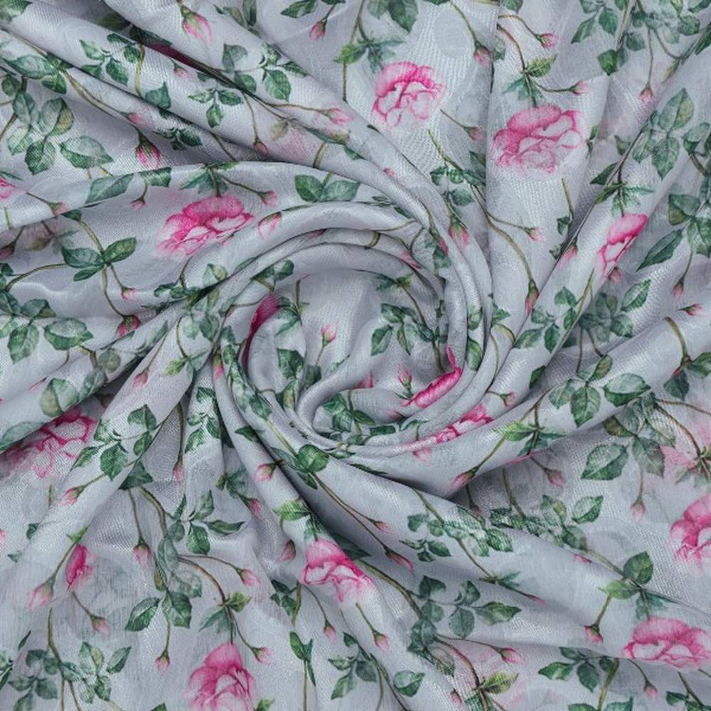Grey Brasso Fabric with Pink Rose Print - Image 2