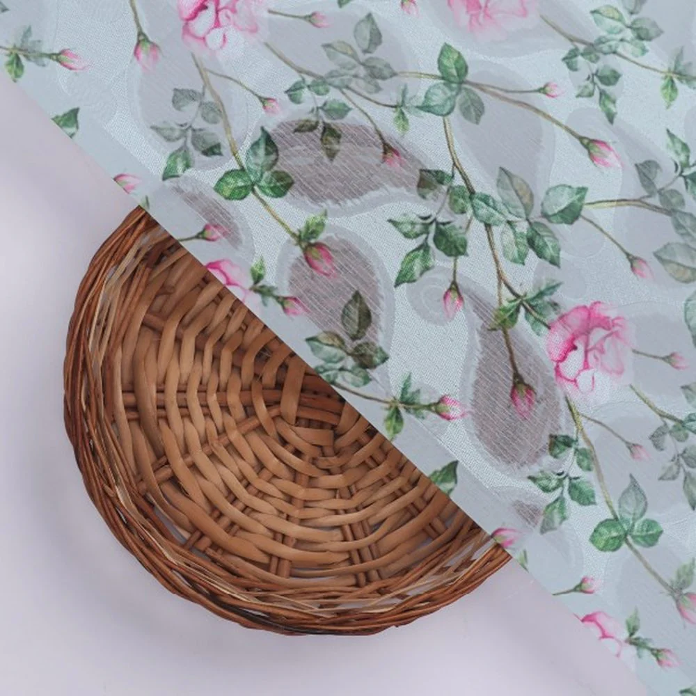 Grey Brasso Fabric with Pink Rose Print - Image 3