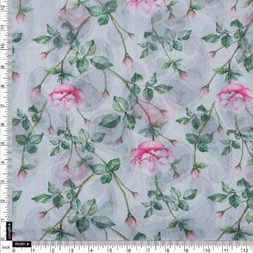 Grey Brasso Fabric with Pink Rose Print - Image 4