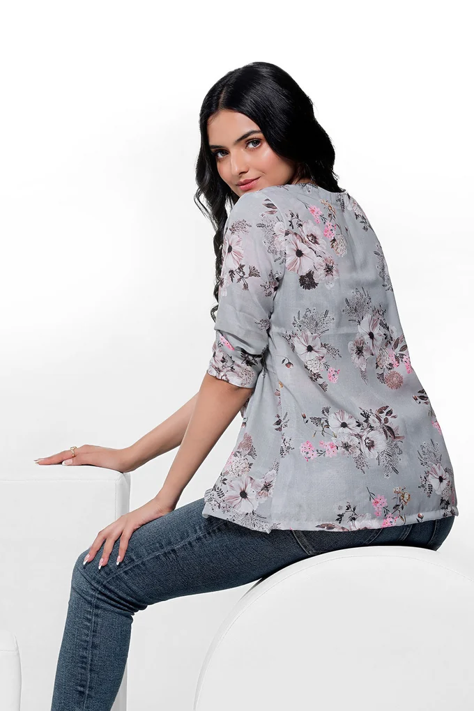 Grey Colored Floral Stunning Shirt - Image 3