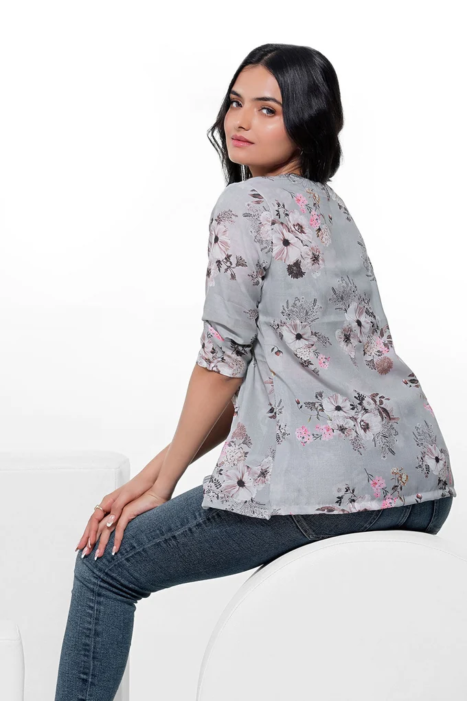 Grey Colored Floral Stunning Shirt - Image 4