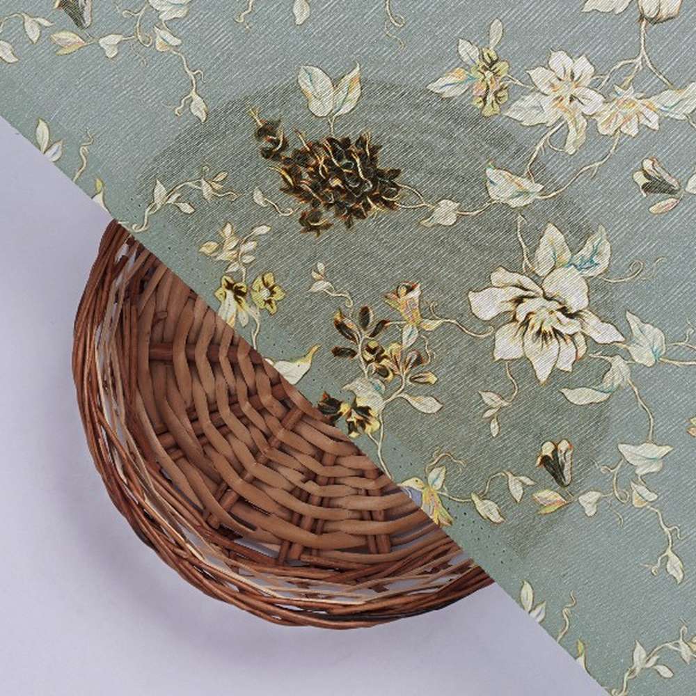 Grey Floral Tusser Silk Fabric - Image 3