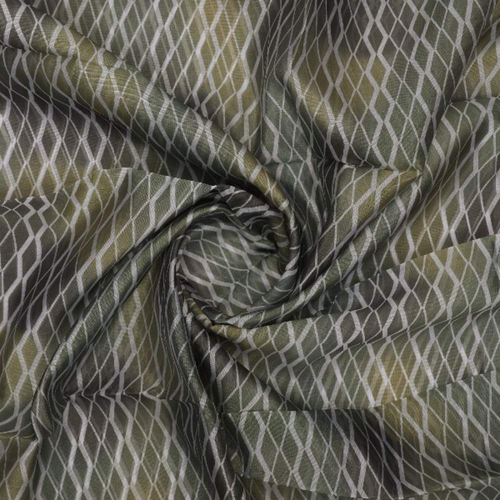 Grey Green Organza Geometric Print Fabric - Image 2