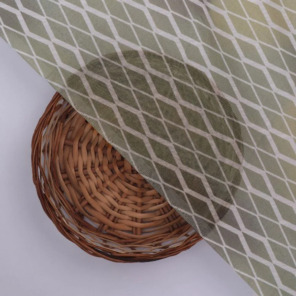 Grey Green Organza Geometric Print Fabric - Image 3
