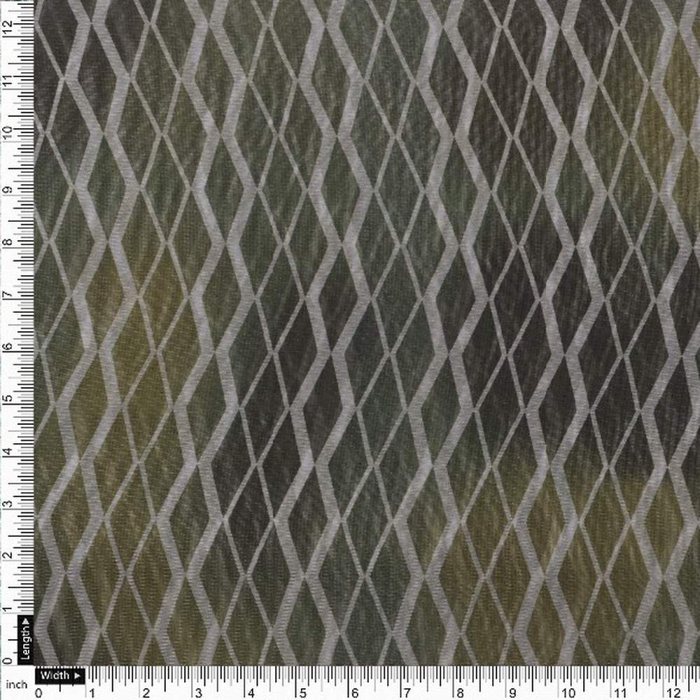 Grey Green Organza Geometric Print Fabric - Image 4