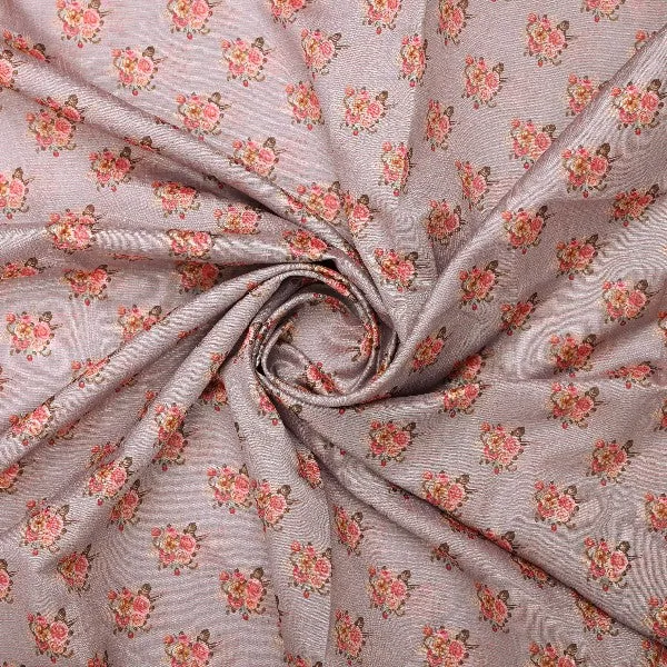 Grey Rose Print Tusser Silk Fabric - Image 2