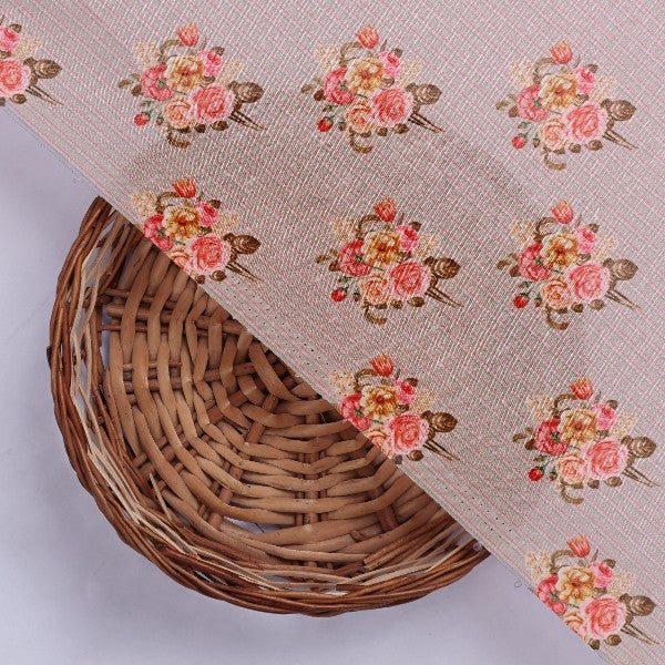 Grey Rose Print Tusser Silk Fabric - Image 3
