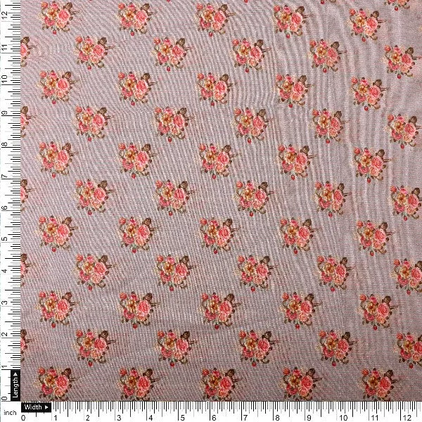 Grey Rose Print Tusser Silk Fabric - Image 4