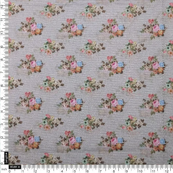 Grey Tusser Silk with Floral Bouquet Print - Image 4