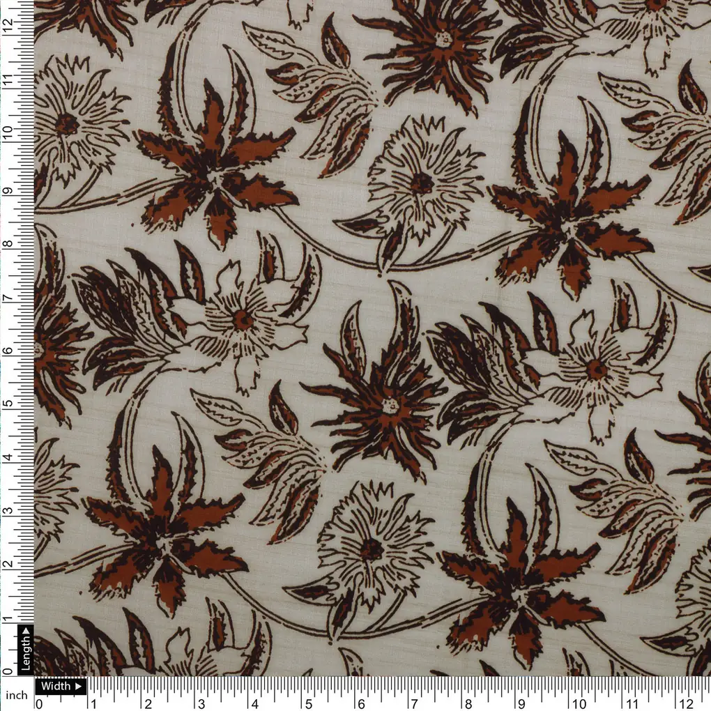 Hand Block Print Floral Muslin Fabric - Image 4