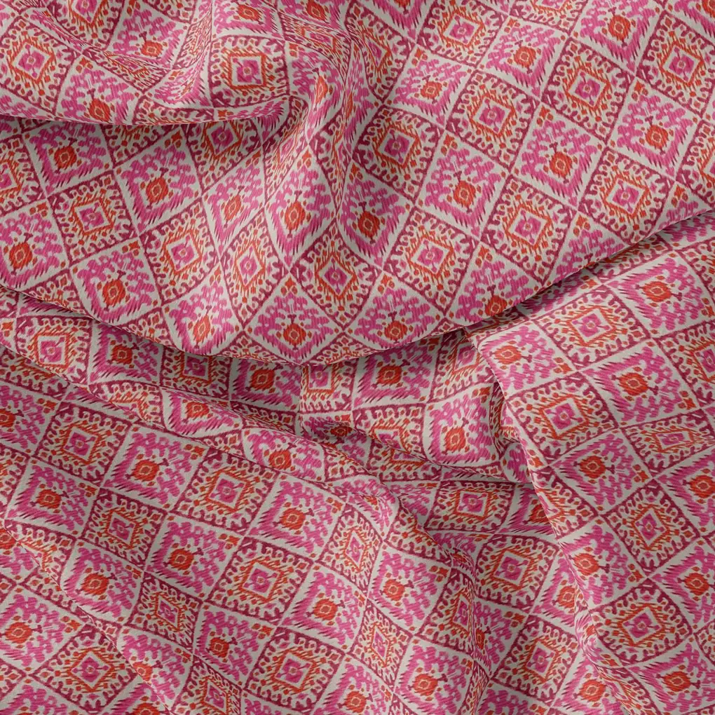 Hand Painted Argyle Pattern Digital Printed Fabric - Pure Chinon - Image 3