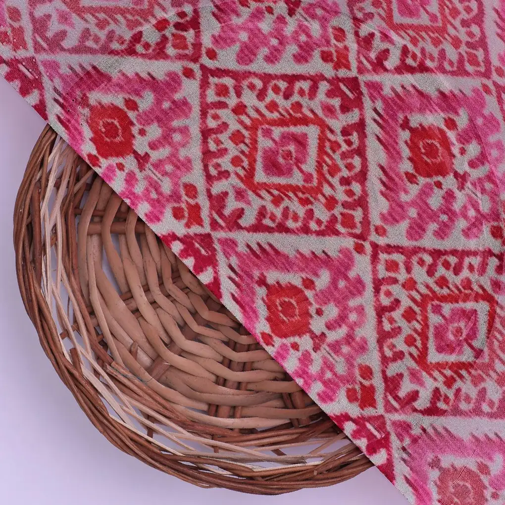 Hand Painted Argyle Pattern Digital Printed Fabric - Pure Georgette - Image 2