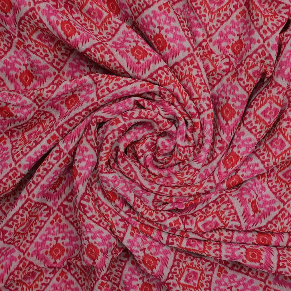 Hand Painted Argyle Pattern Digital Printed Fabric - Pure Georgette - Image 3