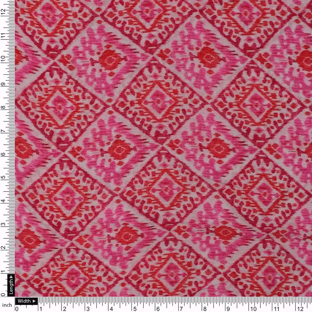 Hand Painted Argyle Pattern Digital Printed Fabric - Pure Georgette - Image 4