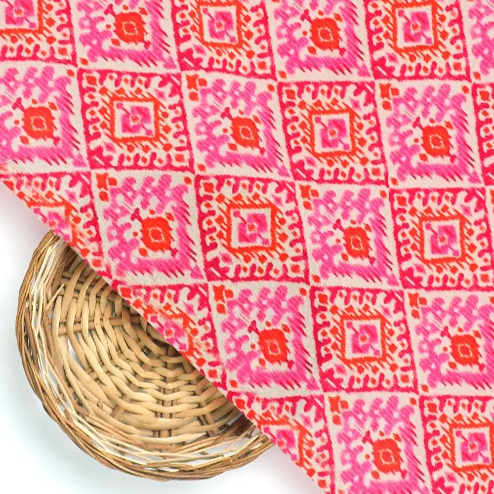 Hand Painted Argyle Pattern Digital Printed Fabric - Pure Muslin - Image 2