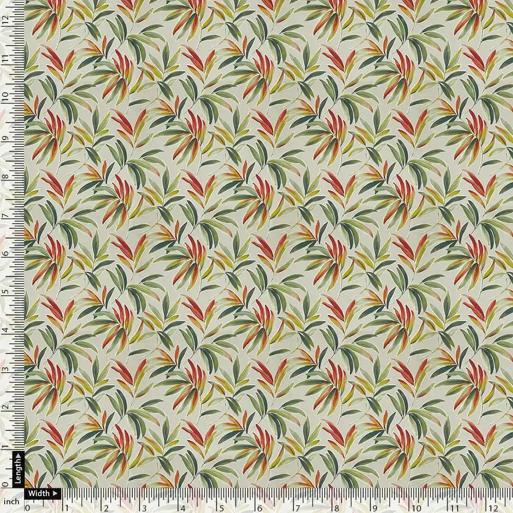 Hand Painted Leaves Allover Digital Printed Fabric  - Muslin - Image 3