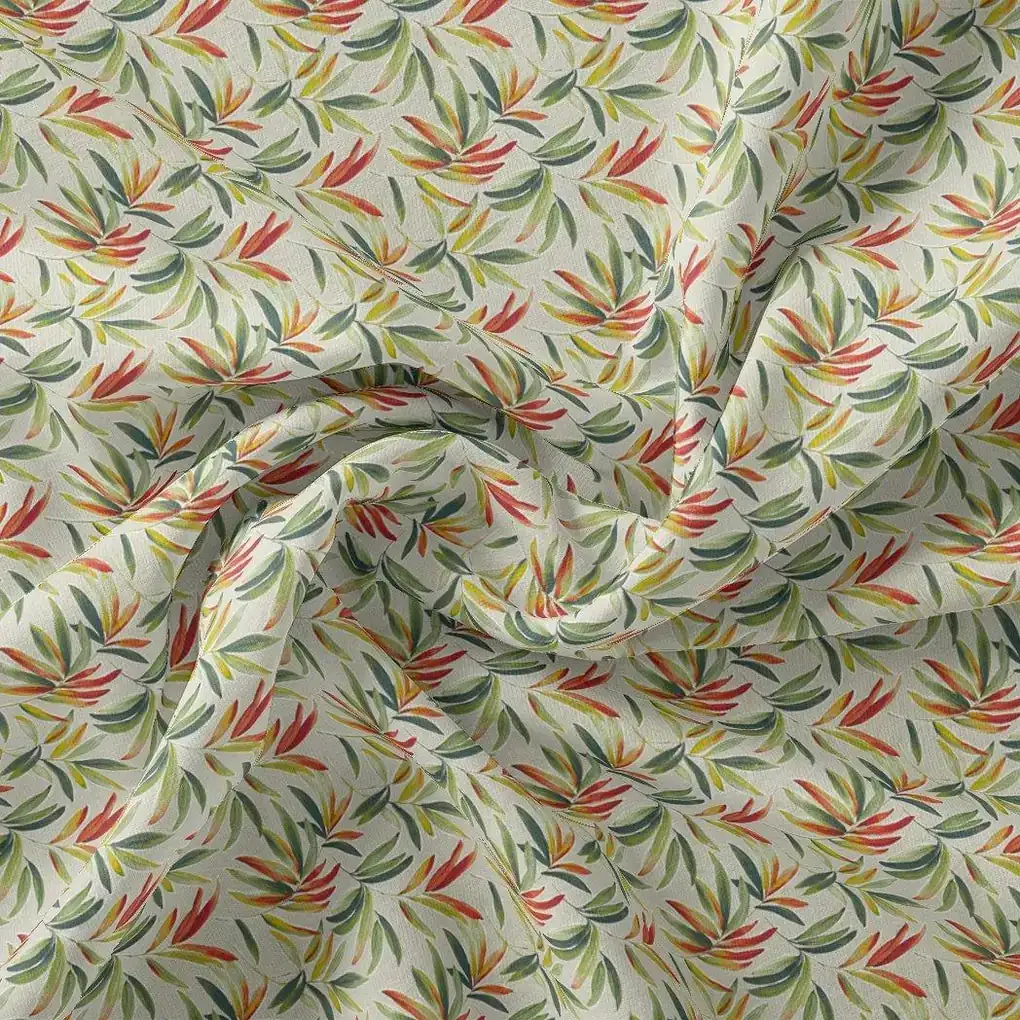 Hand Painted Leaves Allover Digital Printed Fabric  - Muslin - Image 4