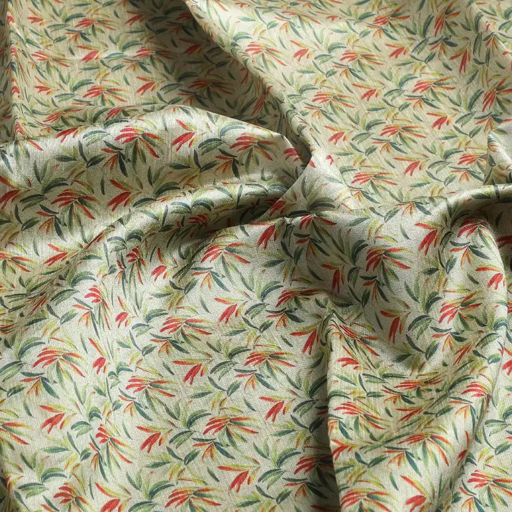 Hand Painted Leaves Allover Digital Printed Fabric  - Tusser Silk - Image 3