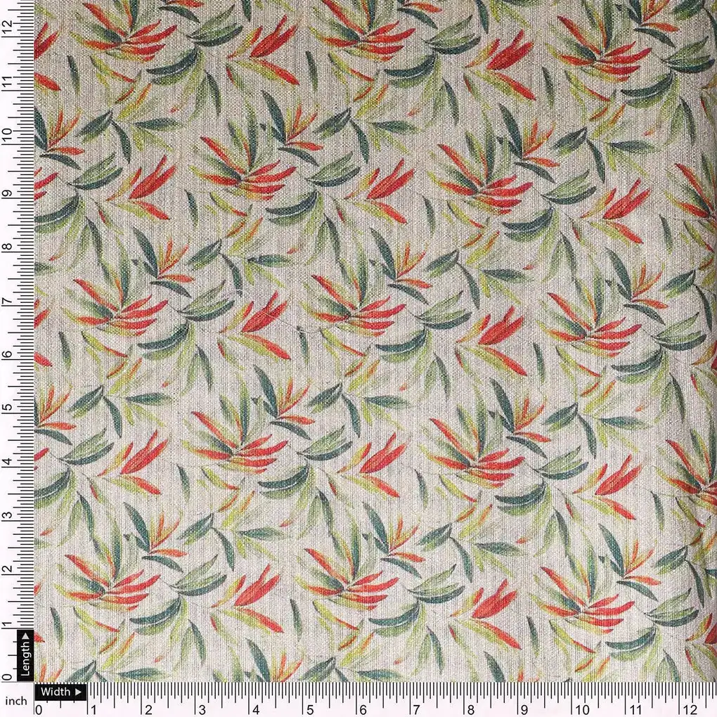 Hand Painted Leaves Allover Digital Printed Fabric  - Tusser Silk - Image 4