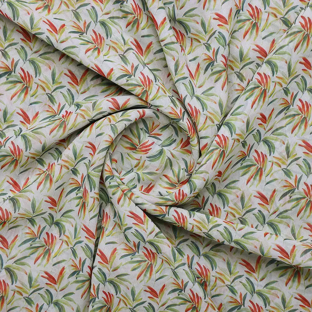 Hand Painted Leaves Allover Digital Printed Fabric  - Weightless - Image 2
