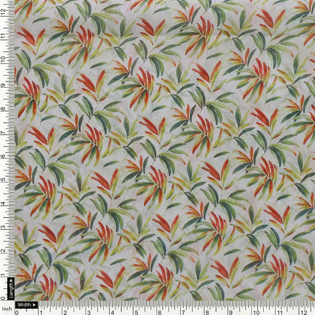Hand Painted Leaves Allover Digital Printed Fabric  - Weightless - Image 4