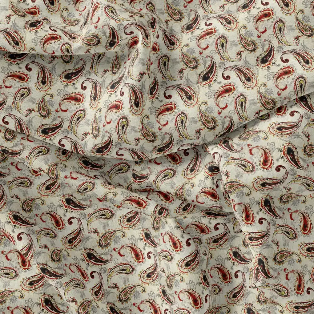 Hand Painted Look Motif Digital Printed Fabric - Tusser Silk - Image 3