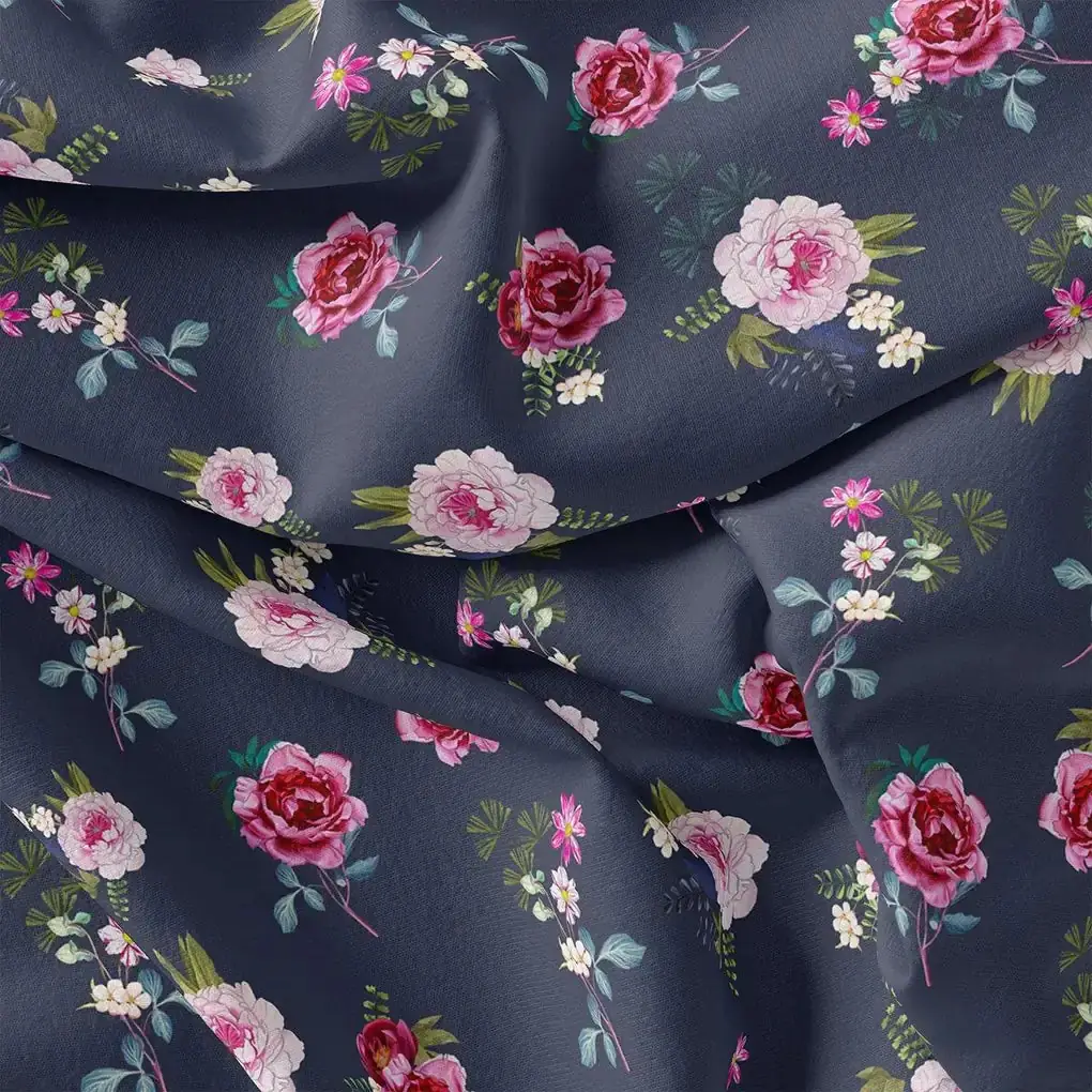 Harvest Red Pastel Wildflowers Digital Printed Fabric - Japan Satin - Image 3