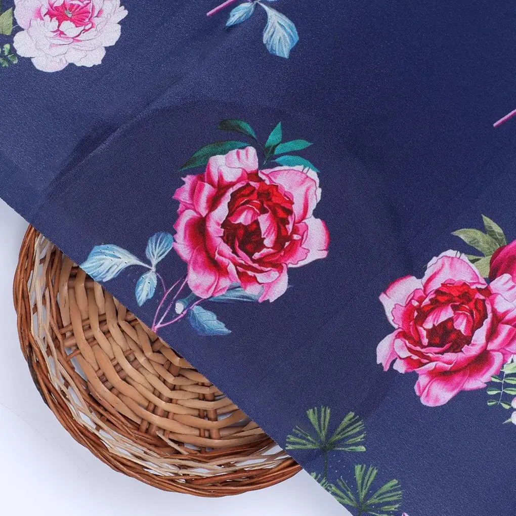 Harvest Red Pastel Wildflowers Digital Printed Fabric - Crepe - Image 2