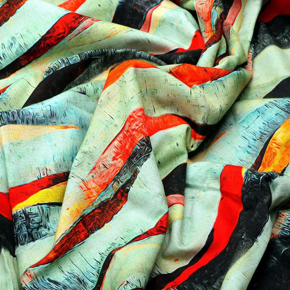 Hawaaian Waving Watercolour Digital Printed Fabric - Pure Cotton - Image 3