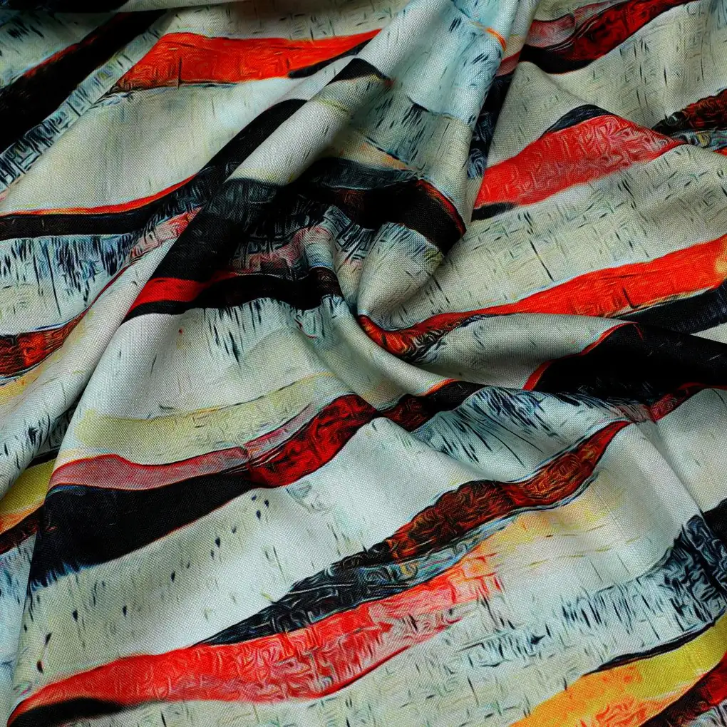 Hawaaian Waving Watercolour Digital Printed Fabric - Rayon - Image 2