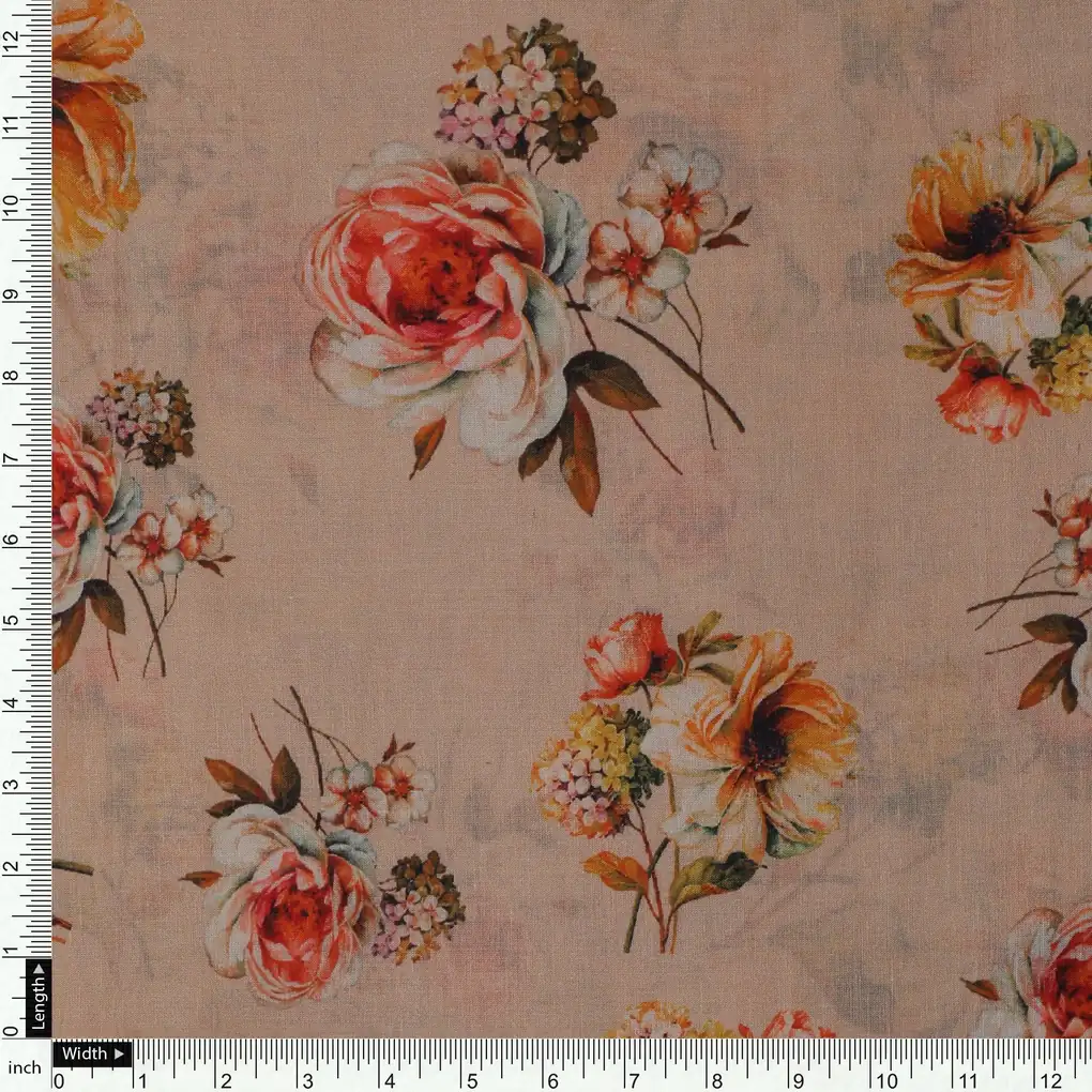 Hawaiian Zinnia Flower Roses Digital Printed Fabric - Pure Cotton - Image 4