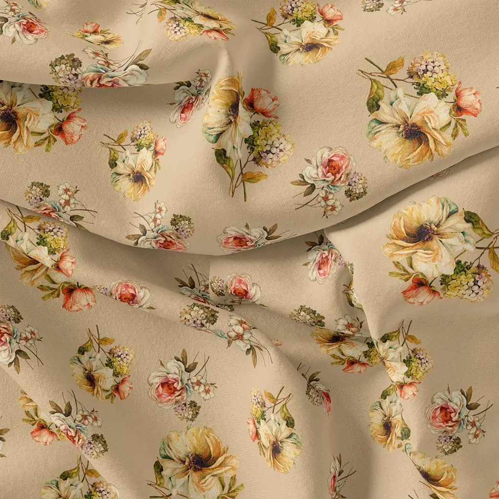Hawaiian Zinnia Flower Roses Digital Printed Fabric - Pure Georgette - Image 3