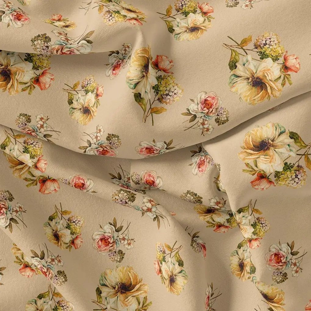 Hawaiian Zinnia Flower Roses Digital Printed Fabric - Rayon - Image 3