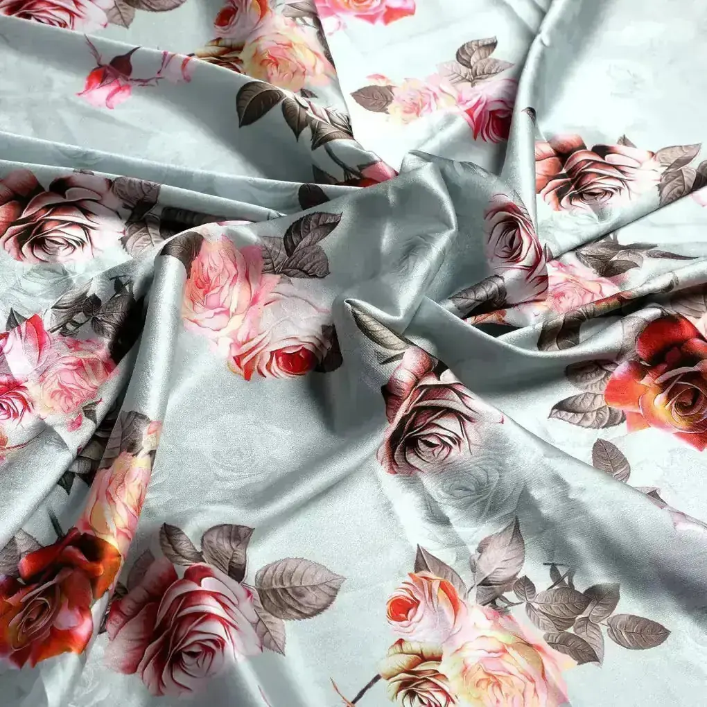 High Quality Multicolor Floral on Green Base Digitally Printed Fabrics - Image 3