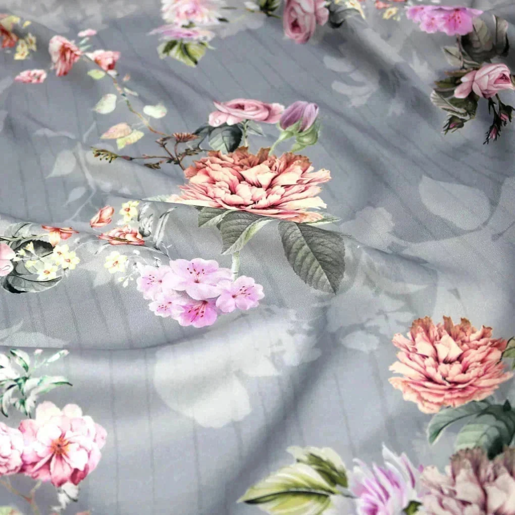 High Quality Multicolor Floral on Grey Base Digitally Printed Fabrics - Image 3