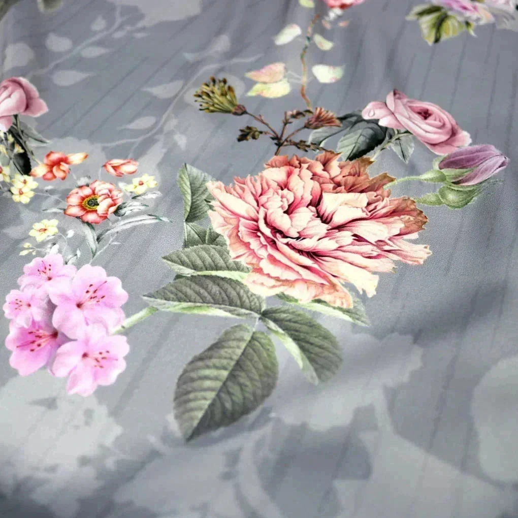 High Quality Multicolor Floral on Grey Base Digitally Printed Fabrics - Image 4