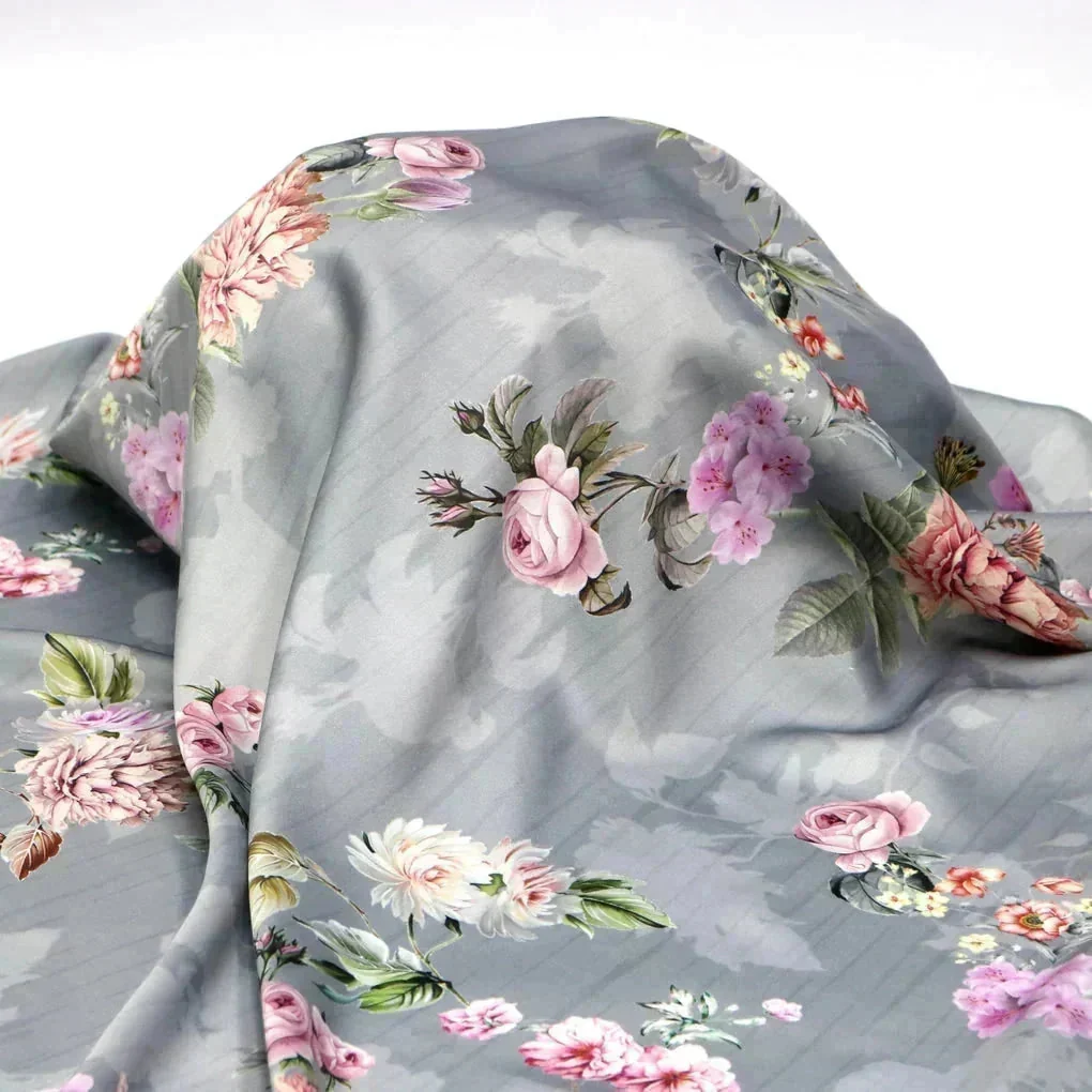 High Quality Multicolor Floral on Grey Base Digitally Printed Fabrics - Image 5