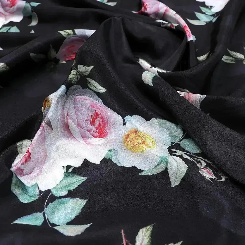 High Quality Multicolor Floral with Black Base Digitally Printed Fabrics - Image 3
