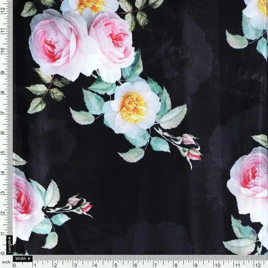 High Quality Multicolor Floral with Black Base Digitally Printed Fabrics - Image 4