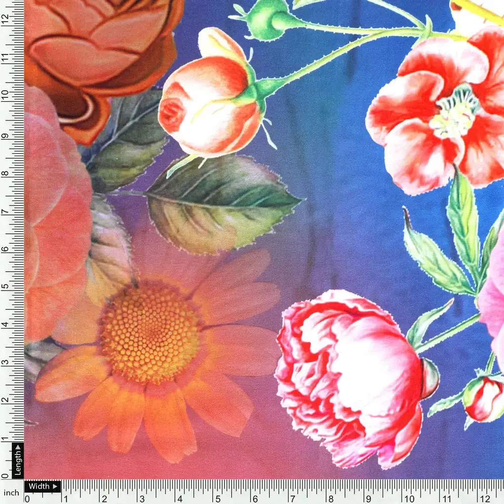 Huge Realistic Flowers Digital Printed Fabric  - Japan Satin - Image 4