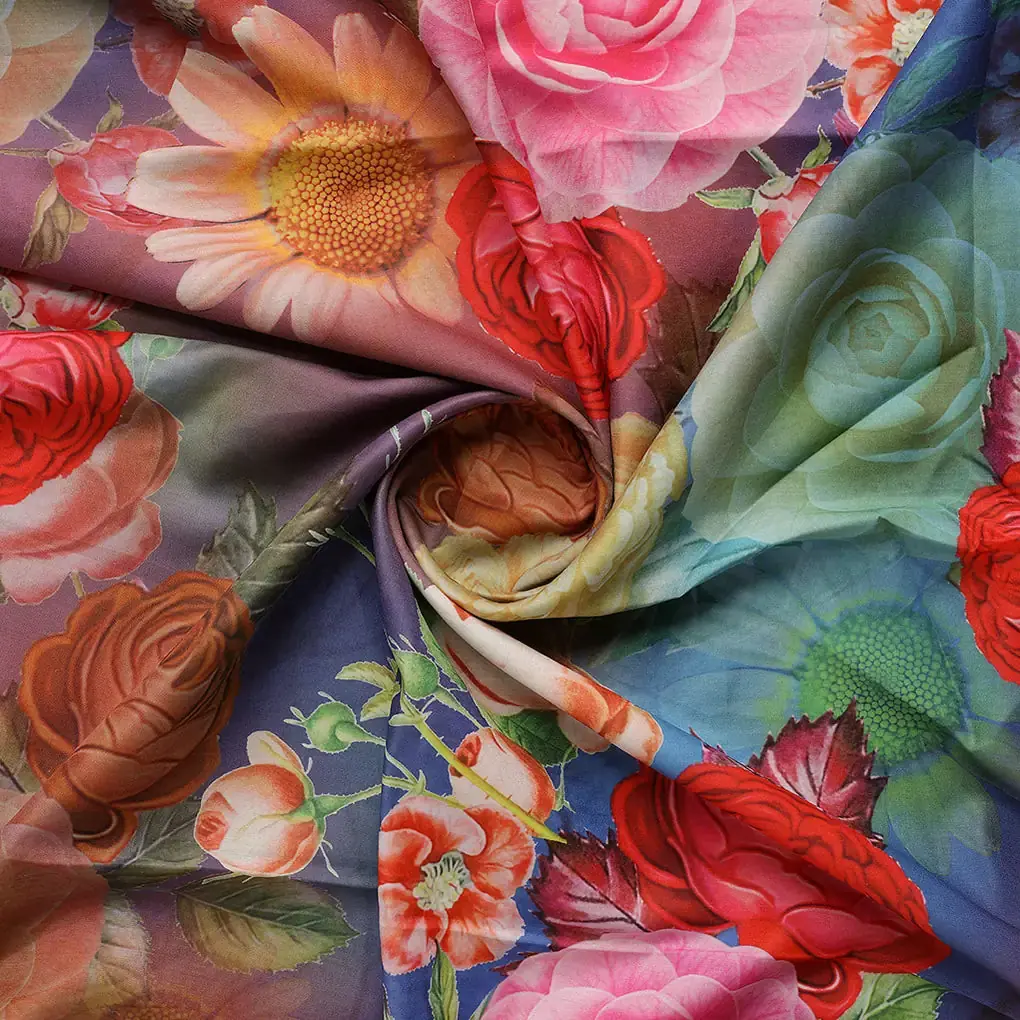 Huge Realistic Flowers Digital Printed Fabric  - Kora Silk - Image 2