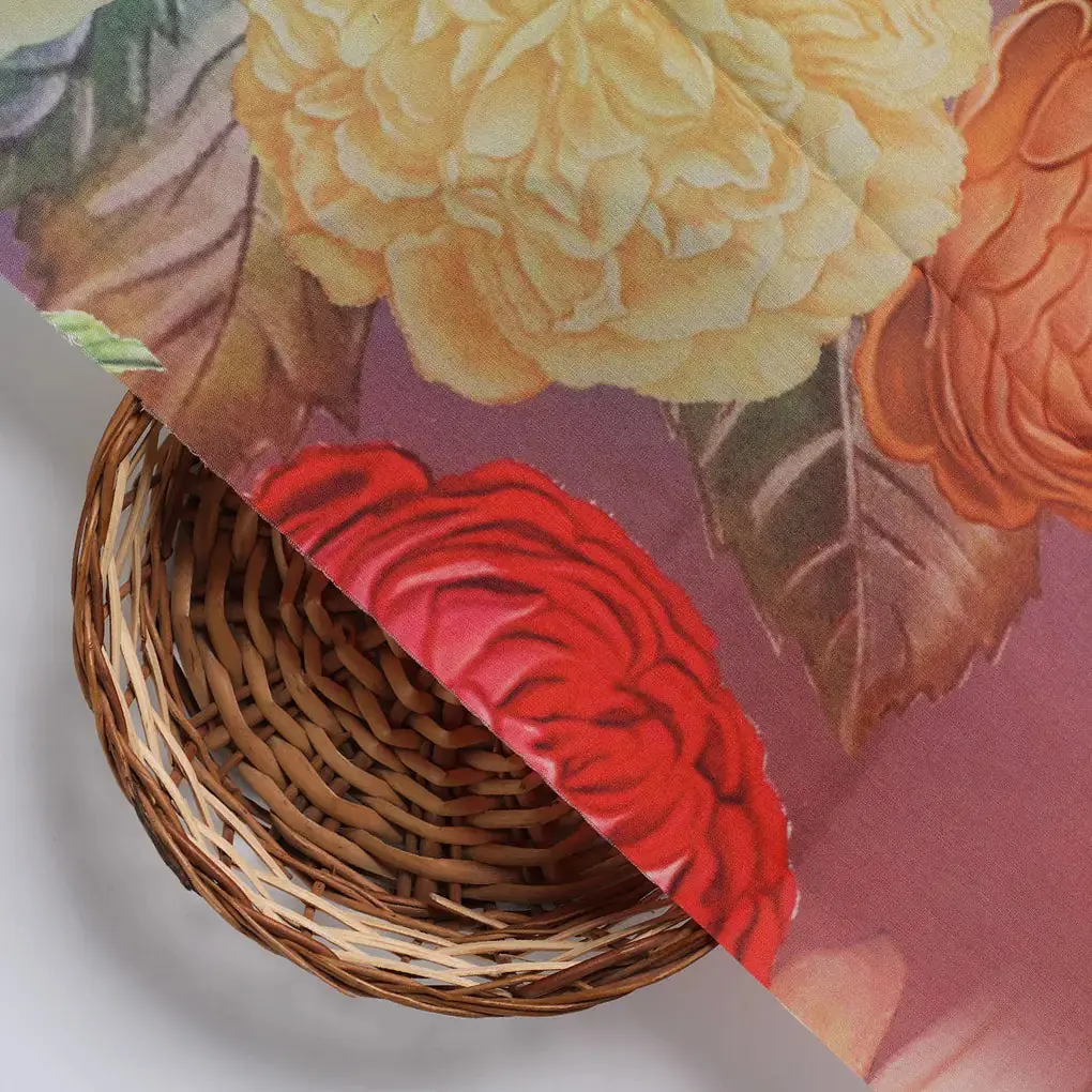 Huge Realistic Flowers Digital Printed Fabric  - Kora Silk - Image 3