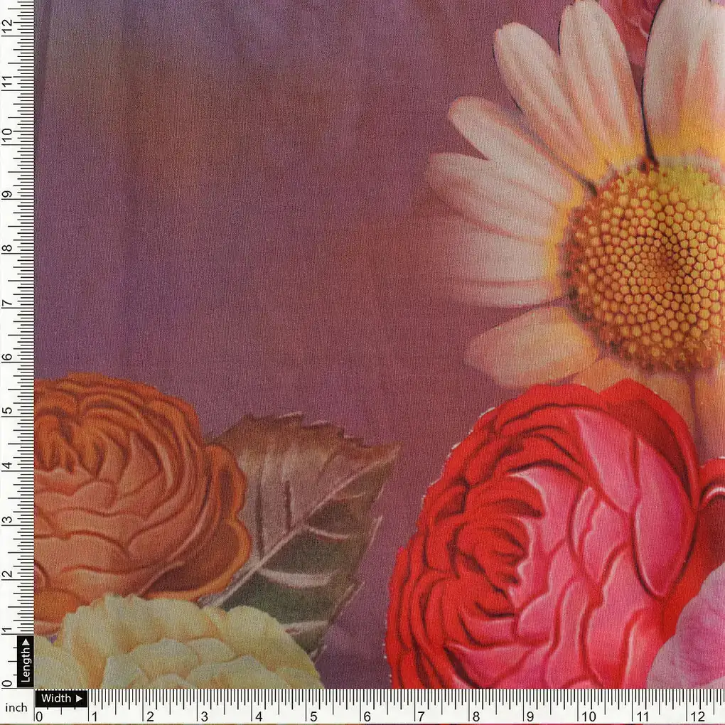 Huge Realistic Flowers Digital Printed Fabric  - Kora Silk - Image 4