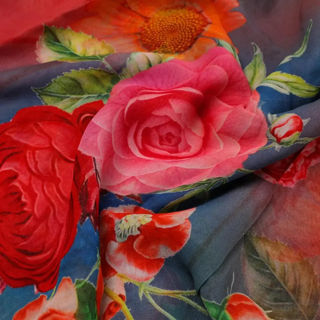 Huge Realistic Flowers Digital Printed Fabric  - Pure Georgette - Image 3