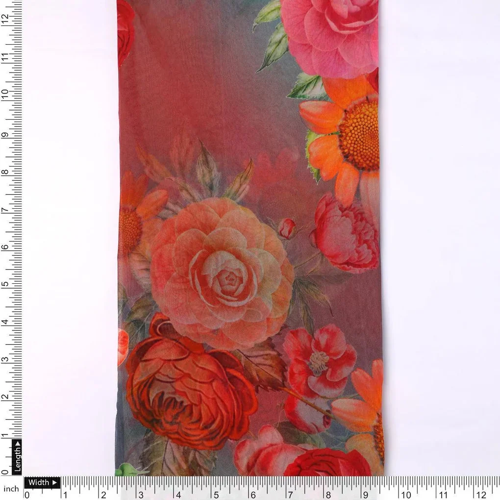Huge Realistic Flowers Digital Printed Fabric  - Pure Georgette - Image 4