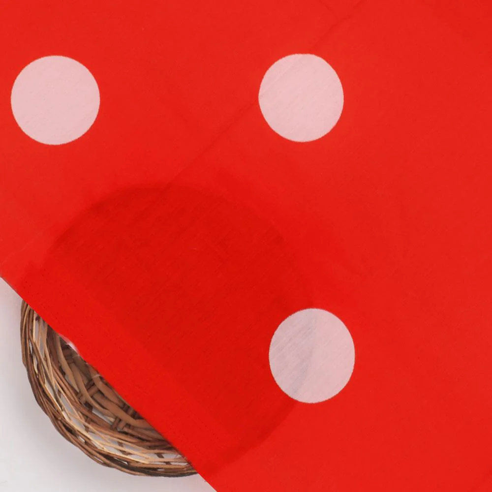 Huge Red Polka Dot Digital Printed Fabric  - Kora Silk - Image 2