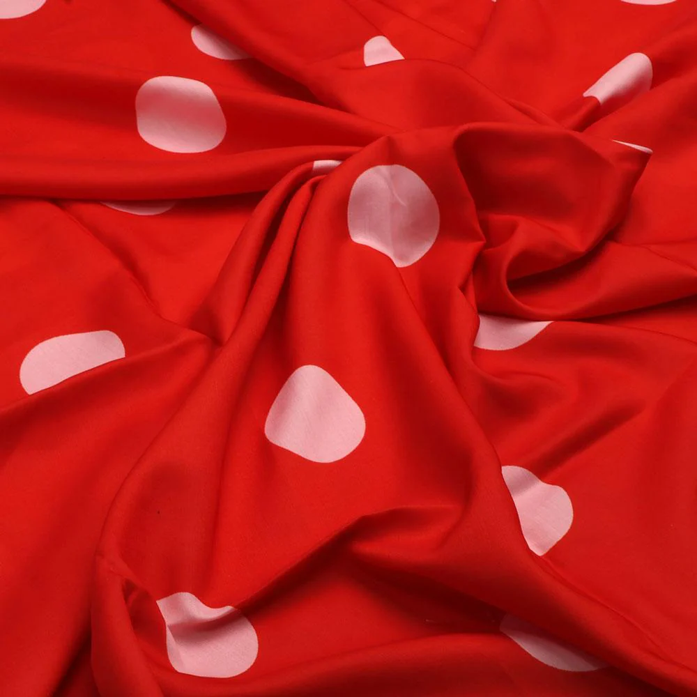 Huge Red Polka Dot Digital Printed Fabric  - Kora Silk - Image 3
