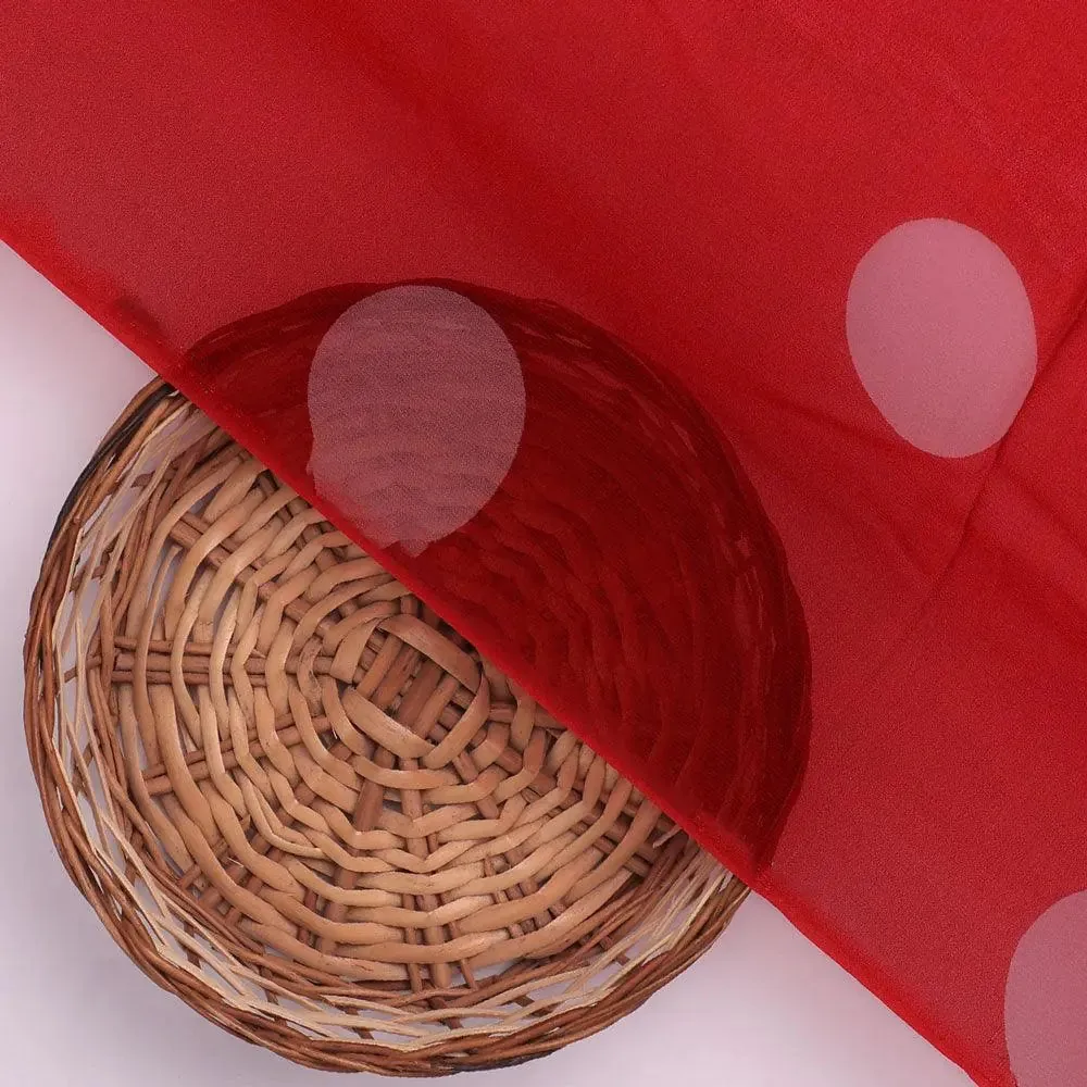 Huge Red Polka Dot Digital Printed Fabric  - Pure Georgette - Image 2