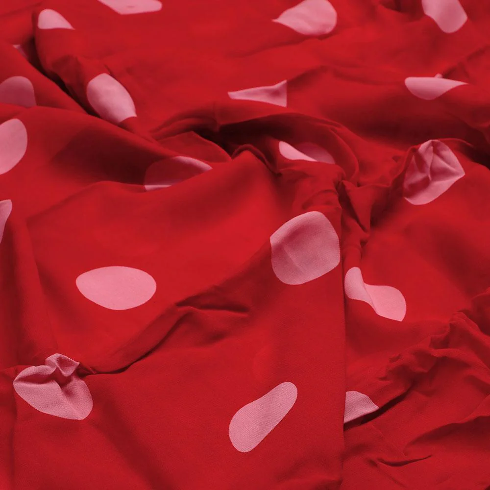 Huge Red Polka Dot Digital Printed Fabric  - Pure Georgette - Image 3