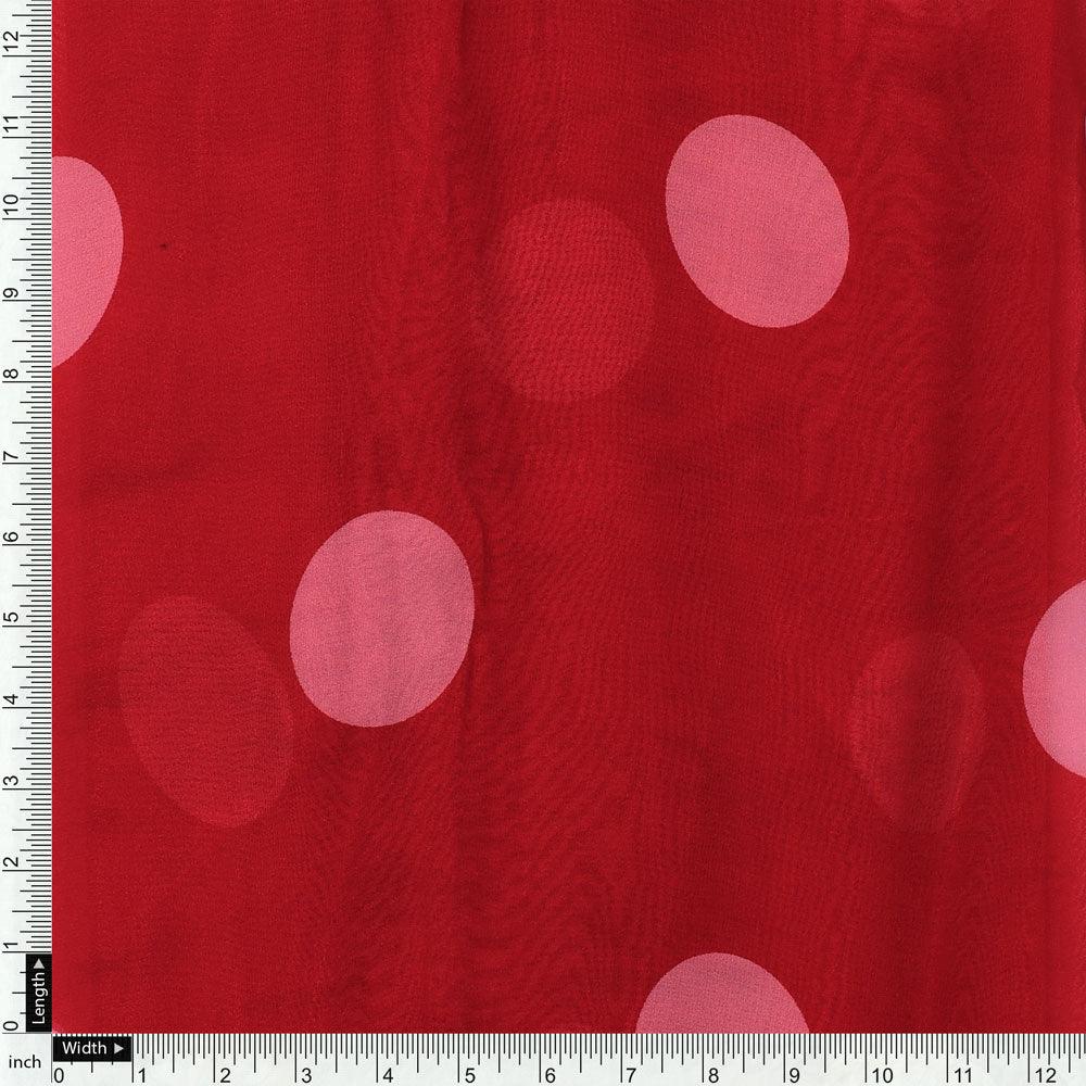 Huge Red Polka Dot Digital Printed Fabric  - Pure Georgette - Image 4